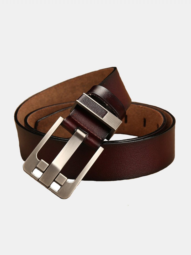 Męski Skórzany Pasek Z Drugiej Warstwy Bydlęcej Ze Stopu W Jednolitym Kolorze Ze Sprzączką Vintage Casual Business Belt