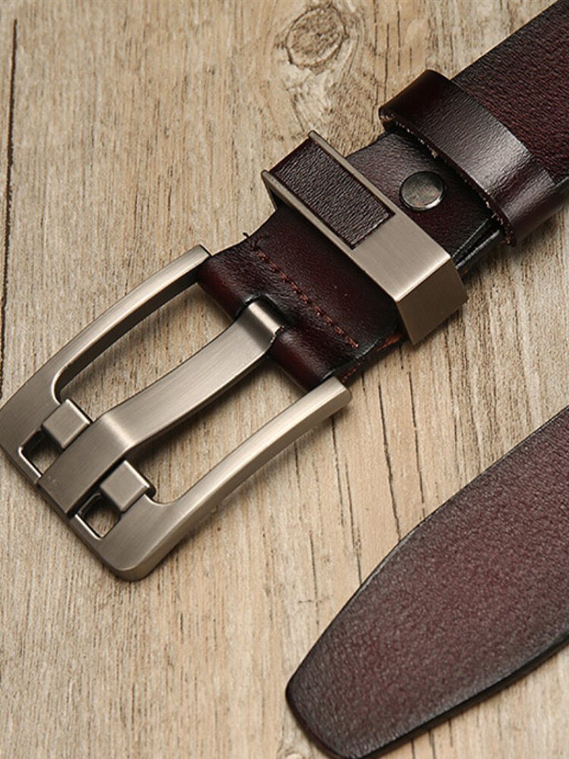 Męski Skórzany Pasek Z Drugiej Warstwy Bydlęcej Ze Stopu W Jednolitym Kolorze Ze Sprzączką Vintage Casual Business Belt