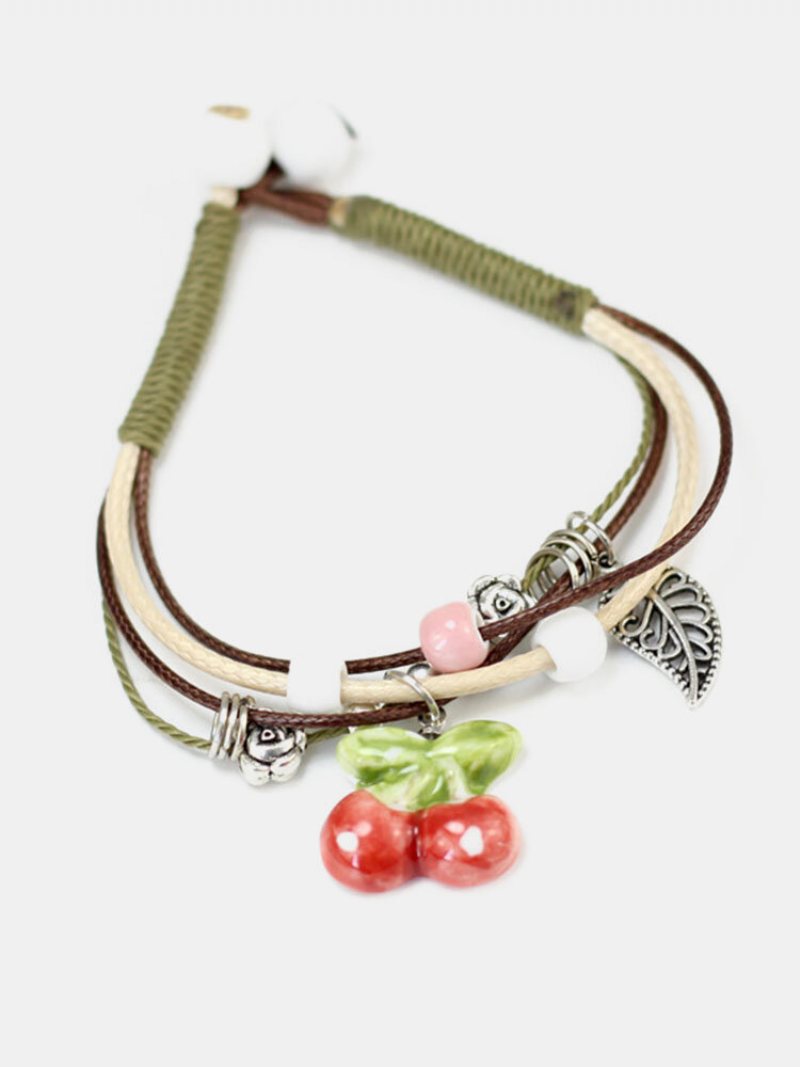 Bransoletka Ze Stopu Ceramiki Vintage Cute Fruit Cherry Truskawka