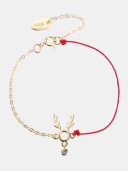 Fashion Lucky Thin Red Rope 925 Sterling Silver Bransoletki Elk Deer Zirconia Damskie