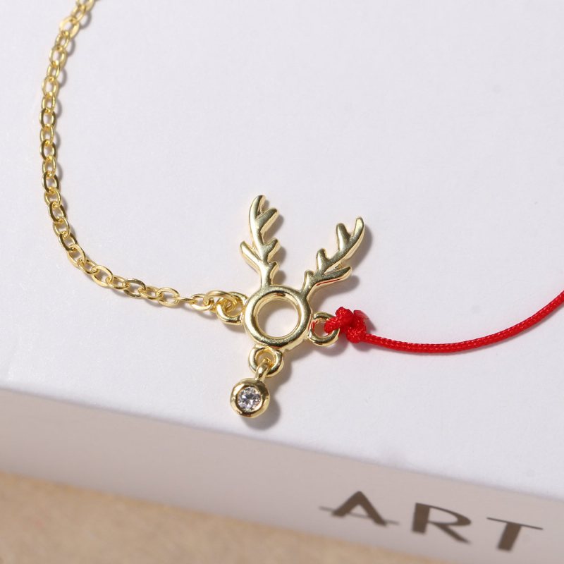 Fashion Lucky Thin Red Rope 925 Sterling Silver Bransoletki Elk Deer Zirconia Damskie