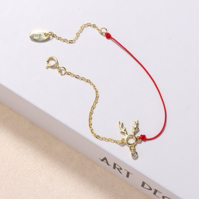 Fashion Lucky Thin Red Rope 925 Sterling Silver Bransoletki Elk Deer Zirconia Damskie