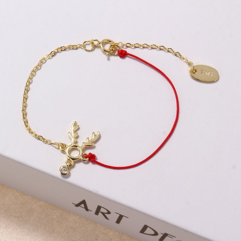 Fashion Lucky Thin Red Rope 925 Sterling Silver Bransoletki Elk Deer Zirconia Damskie