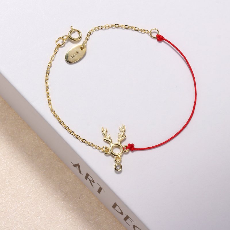 Fashion Lucky Thin Red Rope 925 Sterling Silver Bransoletki Elk Deer Zirconia Damskie