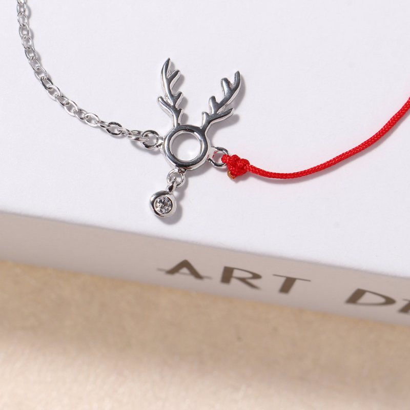 Fashion Lucky Thin Red Rope 925 Sterling Silver Bransoletki Elk Deer Zirconia Damskie