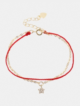 Luksusowe 925 Sterling Silver Red Rope Lucky Charm Bransoletki Zircon Stars Chain Dla Kobiet