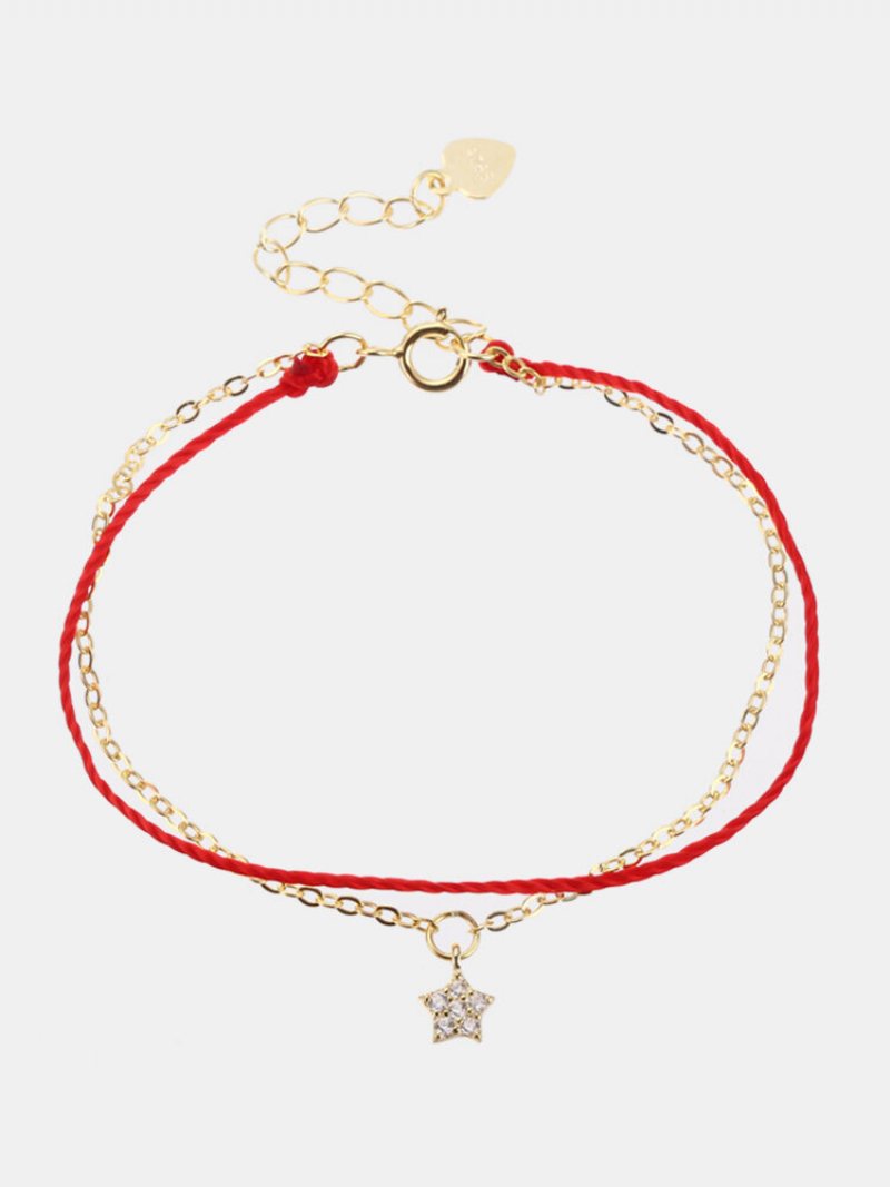 Luksusowe 925 Sterling Silver Red Rope Lucky Charm Bransoletki Zircon Stars Chain Dla Kobiet