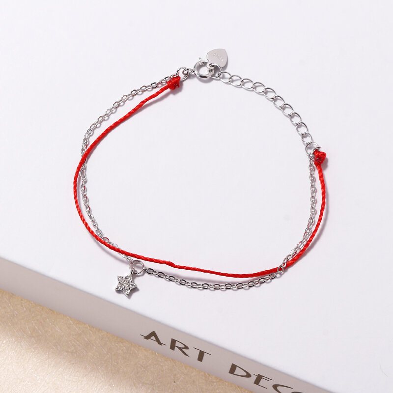 Luksusowe 925 Sterling Silver Red Rope Lucky Charm Bransoletki Zircon Stars Chain Dla Kobiet