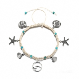 Rozgwiazda Beach Women's Anklet Shell Sea Wave Weave Wisiorek Akcesoria Do Rąk I Stóp