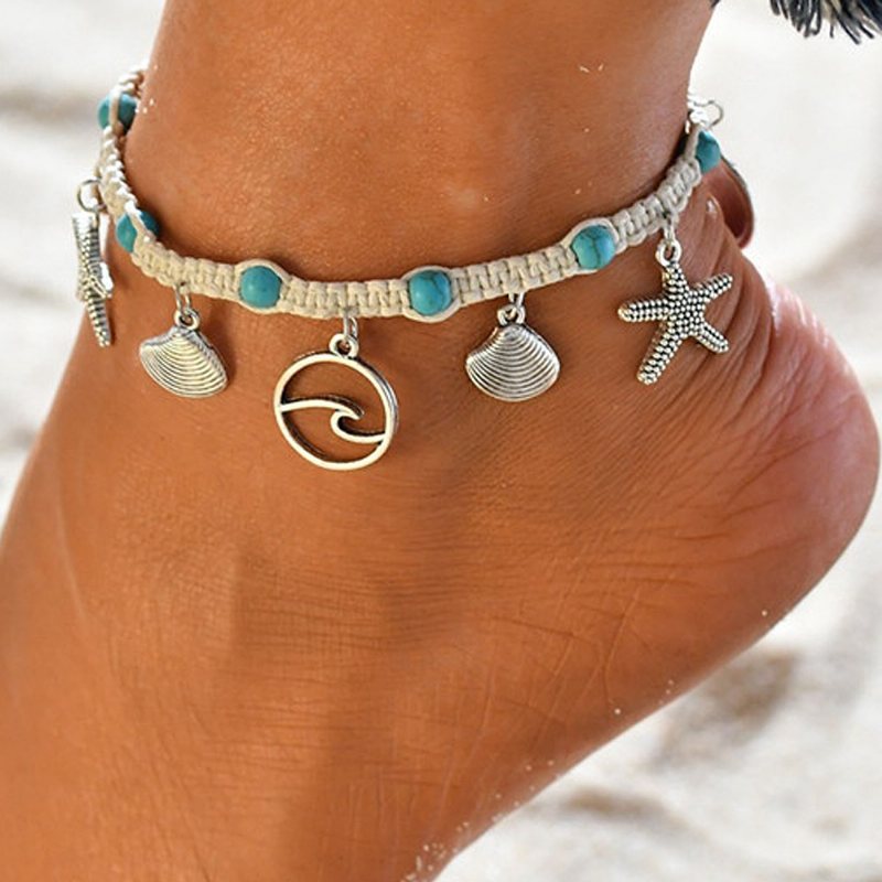 Rozgwiazda Beach Women's Anklet Shell Sea Wave Weave Wisiorek Akcesoria Do Rąk I Stóp