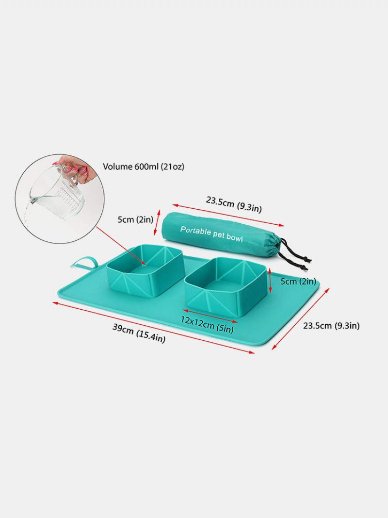 1 Szt. Zwierzęta Domowe Są Miski Podróżne Dla Psów Silikonowe Składane Dla Zwierząt Antypoślizgowe Kot Podwójna Miska Torba Flanelowa Outdoor Pet Przenośne