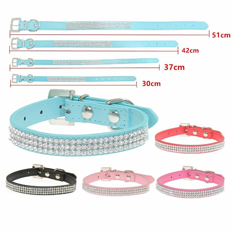 Cyrkonie Diamante Crystal Band Pu Leather Bling Puppy Dog Cat Pet Collar Tag