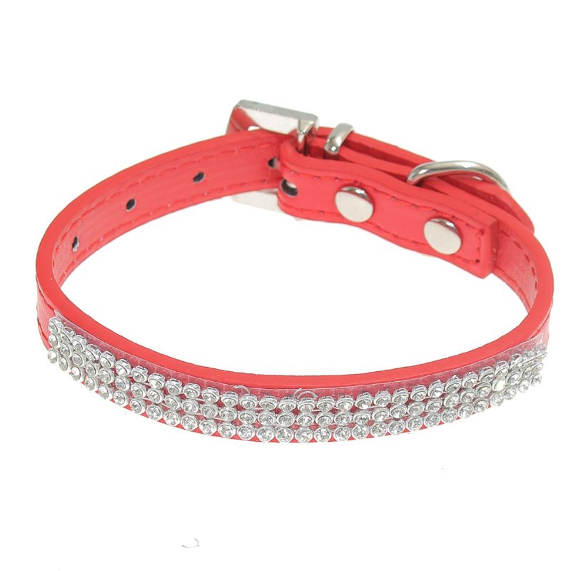 Cyrkonie Diamante Crystal Band Pu Leather Bling Puppy Dog Cat Pet Collar Tag