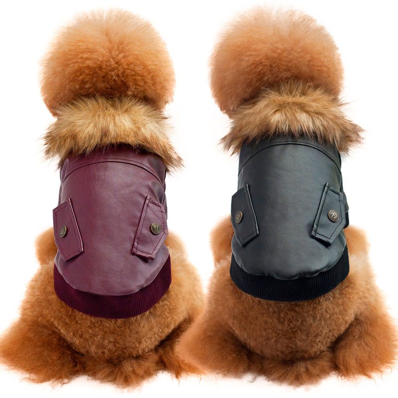 Fashion Style Skórzane Ubrania Dla Psów Kostium Płaszcz Dla Psa Kurtka Pet Dog Fur Collar