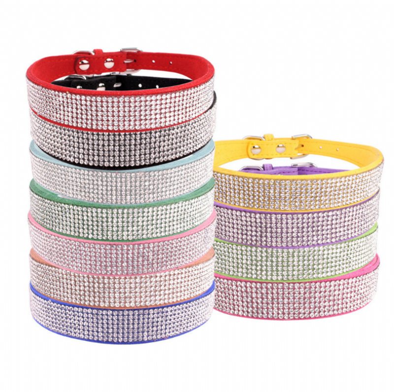 Shiny Rhinestone Hot Diamond Pet Collar Mikrofibra Trwała Obroża Dla Psa Miękka I Wygodna Dla Kota