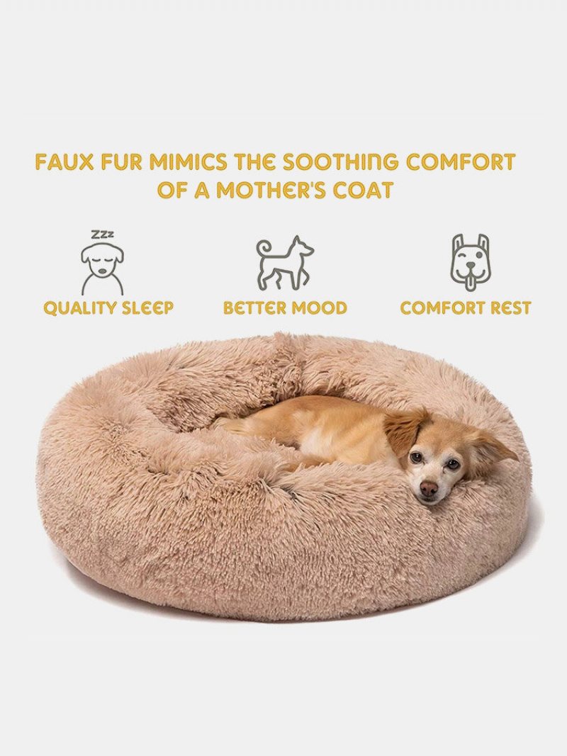 Wygodne Uspokajające Legowisko Dla Zwierząt Winter Warm Long Plush Soft Round Kennel Dog Cat Sleeping Cushion Mat