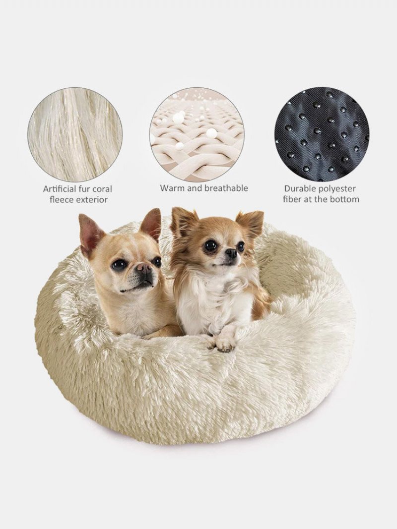 Wygodne Uspokajające Legowisko Dla Zwierząt Winter Warm Long Plush Soft Round Kennel Dog Cat Sleeping Cushion Mat